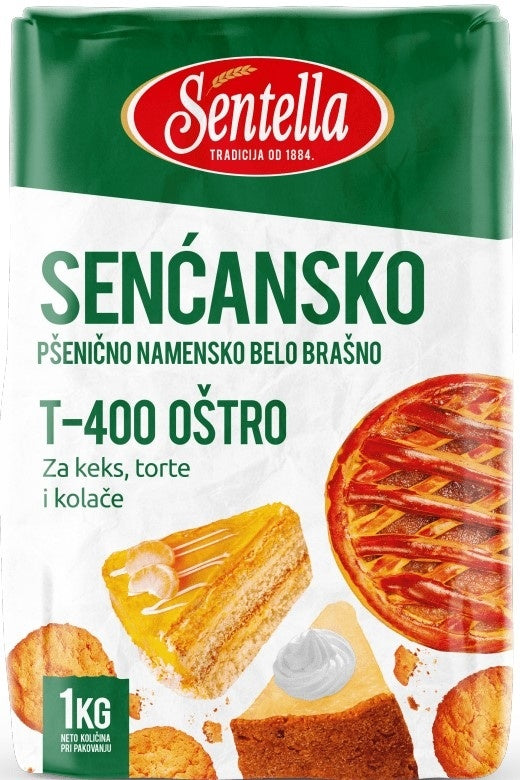 Sentella Vetemjöl vitt T-400 skarp för kex,tårtor ock kakor 1kg